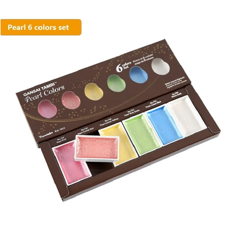 Kuretake 6 colors  solid watercolor paints  Starry  Pearl  Gem colors Art pigment