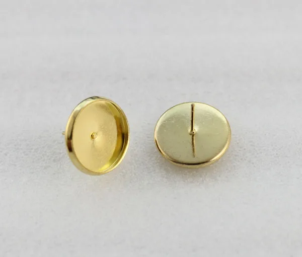 60PCS Golden 14mm Round Cabochon Setting Earring Pin Studs #23146