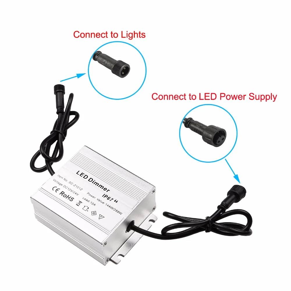 Imagem -04 - Alumínio Levou Dimmers Botões Mais Toque Z101c Ip67 Dimmer à Prova d Água Levou o Brilho de Luz ao ar Livre Dc12v 288 w