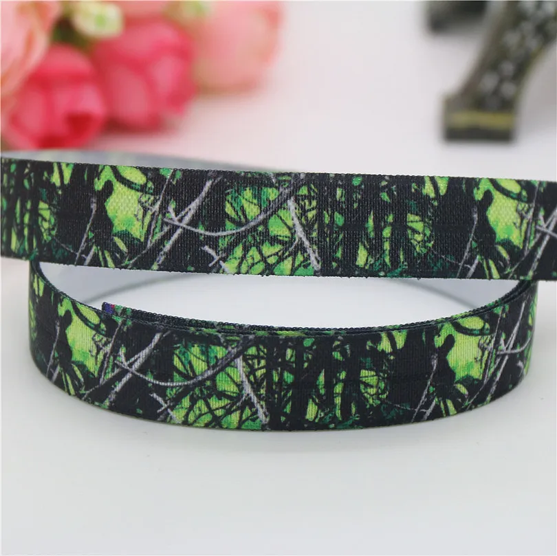 DHK 5/8'' 5yards Fold Elastic FOE camo tree pug bulldog dog printed headband headwear hairband decoration OEM Wholesale C457