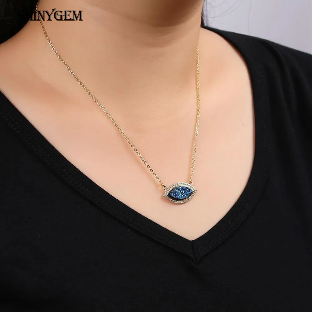 

shinygem 2025 fashion crystal evil eye druzy pendant totem statement natural stone amulet necklaces for women gift