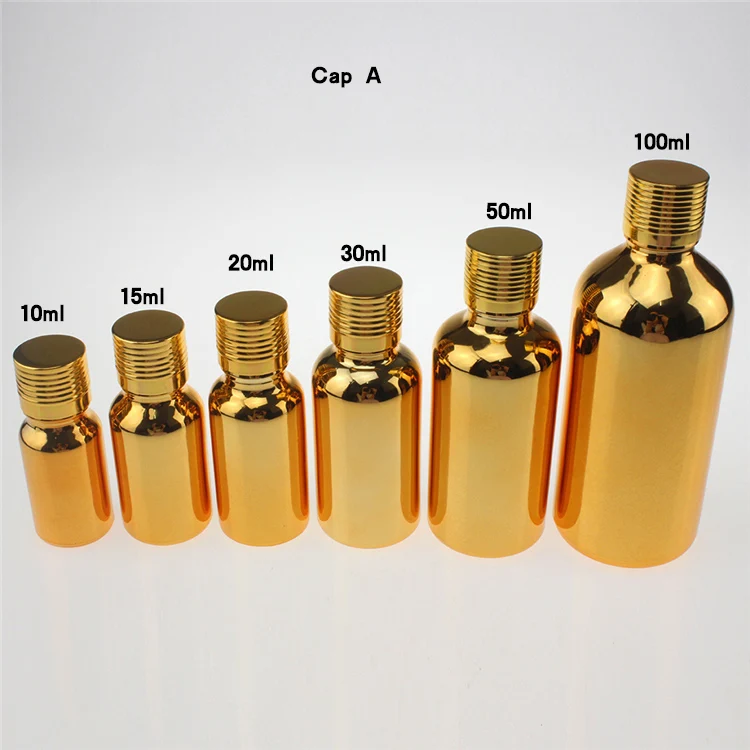 hot sale 100pcs golden unique 15ml glass essential oil sample bottle , wholesale 0.5 oz glass  essential oils gold bottle