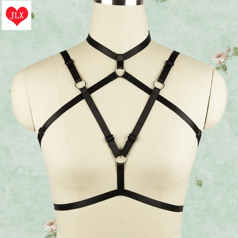 

Rave wear fetish Strappy body harness cage bra top halloween bondage garter elastic sexy burning woman