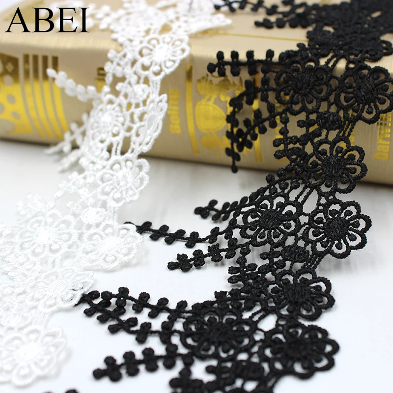 2yards/lot White Black Embroidery Fabric Tassels Lace Ribbon Diy handmade sewing Patchwork Wedding Party Dress Garment Accessory