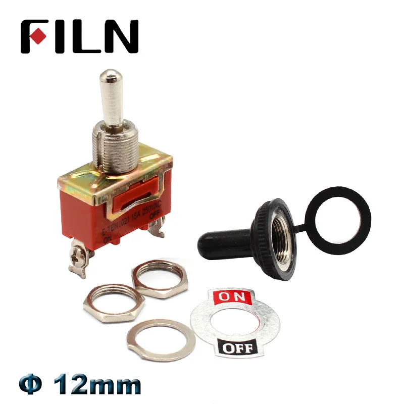 FILN 15A 250V  Rocker Switch ON OFF ON  ip67 Toggle Switch Waterproof Cap