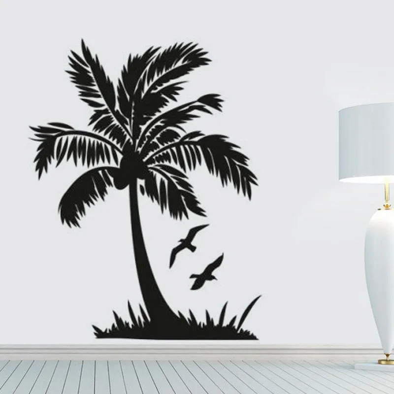 

Flying Bird And Palm Tree Wall Sticker Seaside Scenery Bathroom Home Decor DIY Vinyl Removable bedroom decoration Wall art Mural