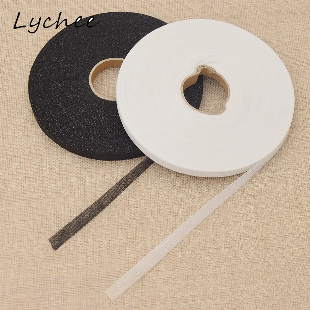 Lychee 100m Black White Non-woven Interlinings Iron On Single-sided Adhesive Tape Fabric Garment Decor Ribbon Cloth