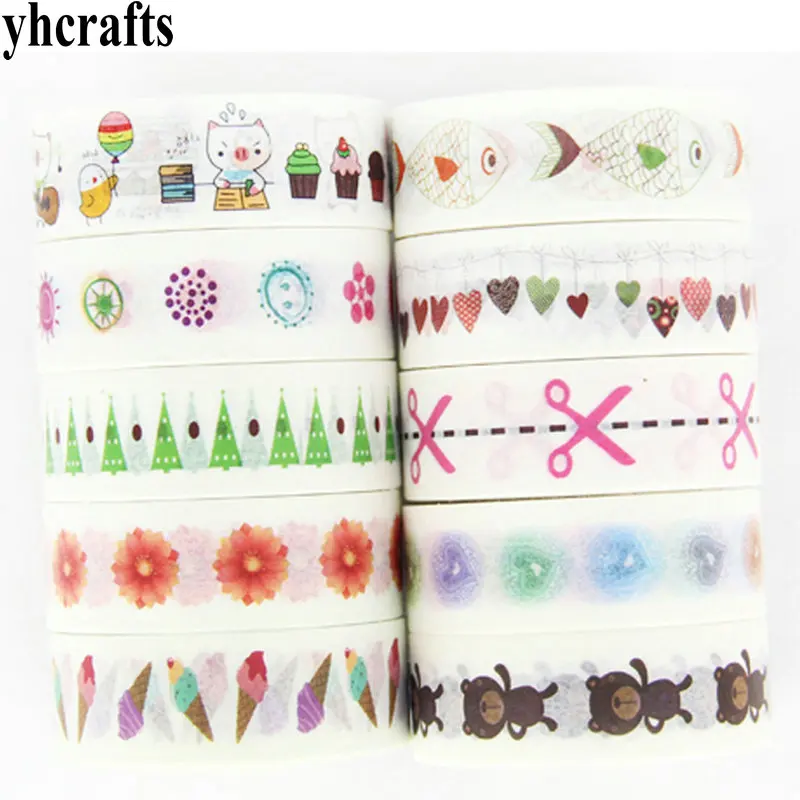 10 Rolls/Lot Japanese paper cartoon tape Craft material  Scrapbooking kit Creative activity items DIY tools DIY bottle ablum OEM