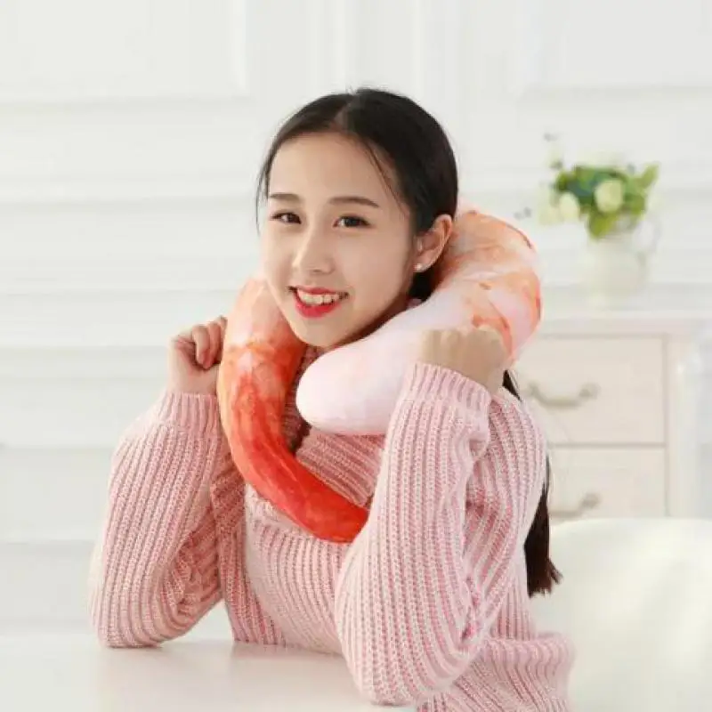 New 1pc 40cm Creative Plush Peeled Prawns Stuffed Animals Plush Toys U Neckpillow Shrimp Cushion Pillow Kids Toys Birthday Gift