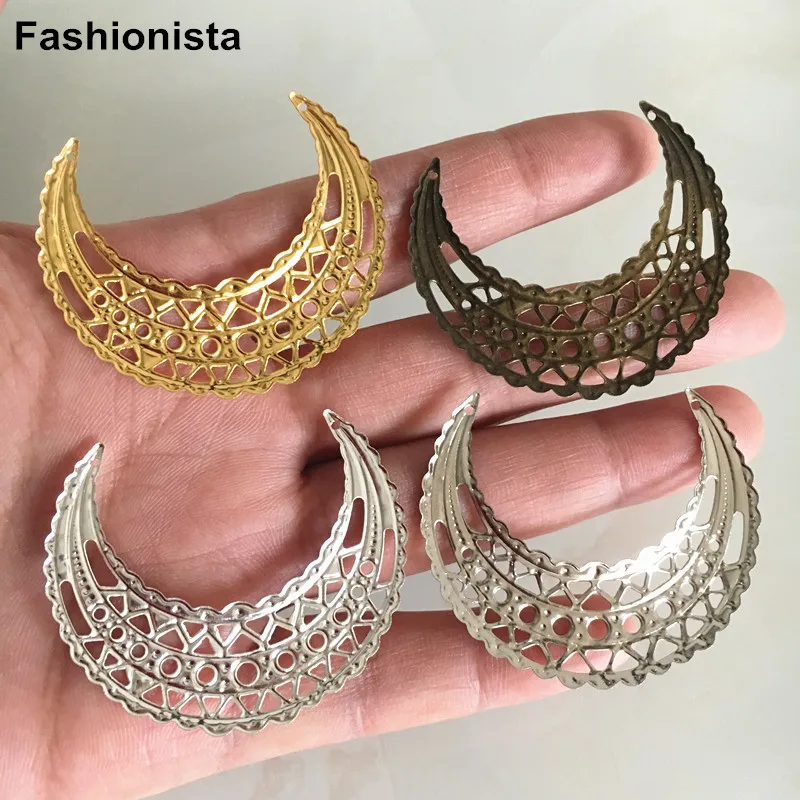 50 pcs Moon Shape Filigree Connectors For Jewel Making,Gold-color,Silver-color,Steel,Bronze,Filigree Metal Stampings,45*38mm