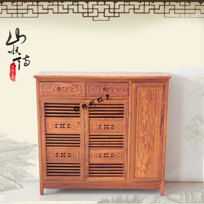 

Chinese antique rosewood new entrance pavilion edge shoe storage shoe simple wood lockers mahogany furniture