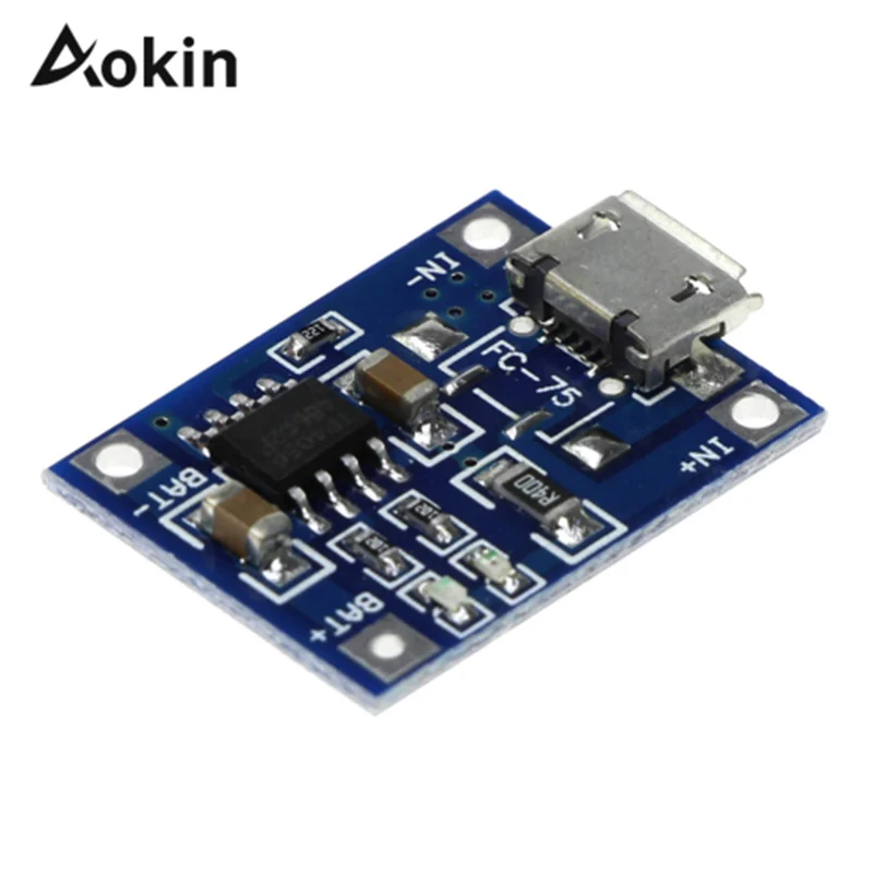 

Aokin TP4056 5V TENSTAR ROBOT 1A Micro USB 18650 Lithium Battery Charging Board Charger Module+Protection Dual Functions