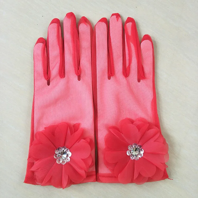 JaneVini-guantes de novia de longitud corta para mujer, manoplas de boda con cuentas de flores Beige, transparentes, de tul, para baile