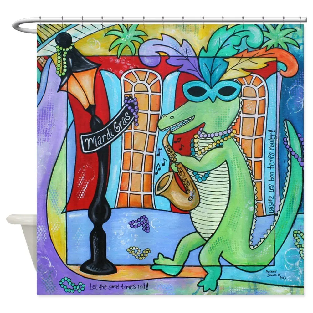 Unique Mardi Gras Jazz Gator Decorative Fabric Shower Curtain For Bathroom Polyester