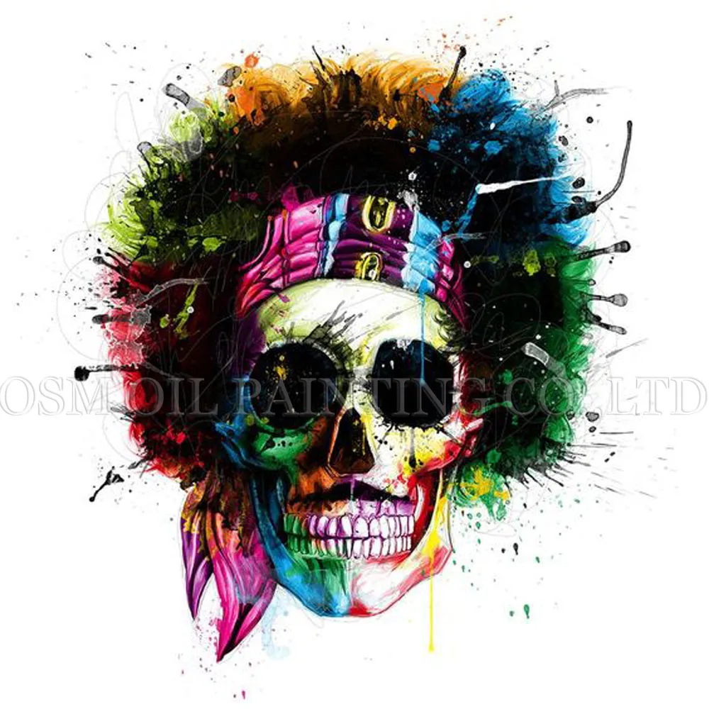 

New Design High Quality Abstract Colorful Skull Oil Painting on Canvas Beautiful Wall Art Head Bone Art Oil Painting for Friends