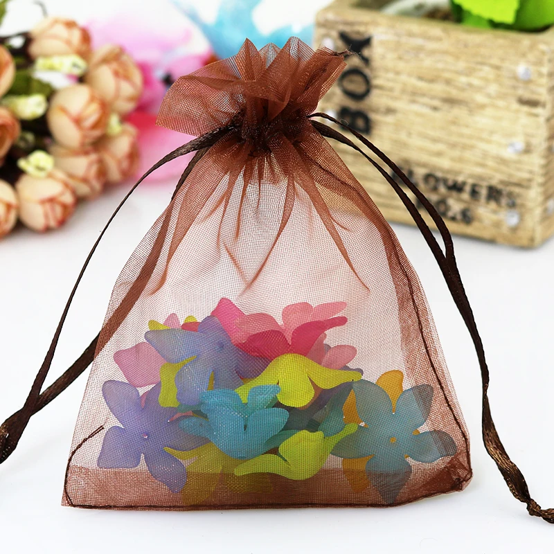 

Wholesale 100pcs/lot Coffee Organza Bag 11x16cm Wedding Charms Gift Jewelry Packaging Bag Cute Organza Drawstring Jewelry Bags