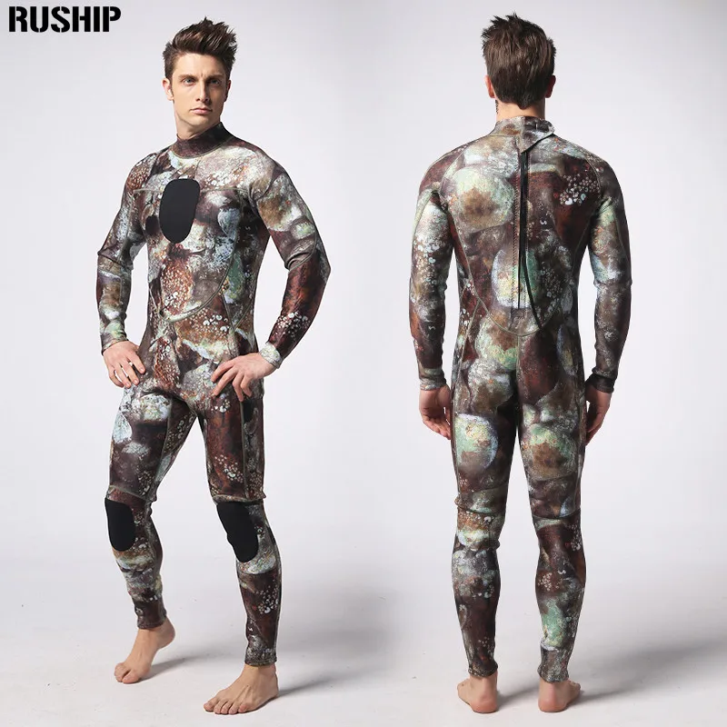 

3MM Professional Diving Suit Camo Rock Wetsuit Neoprene Inside Nylon Outside Super Stretch Lycra Chest Both Knee With Fabric Pad