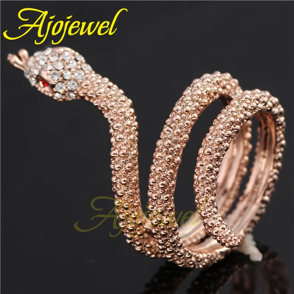 Size 7-9 Women\'s Rose Gold-color Crystal Snake Ring Rhinestones Animal Jewelry Boucle D\'oreille