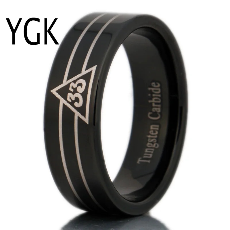 Free Shipping USA UK Canada Russia Brazil Hot Sales 8MM Black Pipe 33rd Degree Masonic New Men's Tungsten Carbide Wedding Ring