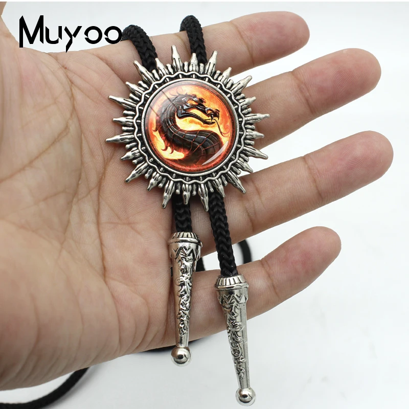 BOLO-00162 Dragon Western Bolo Tie Mortal Kombat Glass Cabochon Jewelry Neck Tie Handmade  Jewelry Accessories Gifts