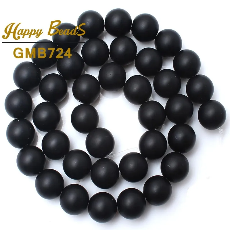 Natural Matte black Agates Onyx Stone Beads Round Loose Spacer Beads For Jewelry Making 15\