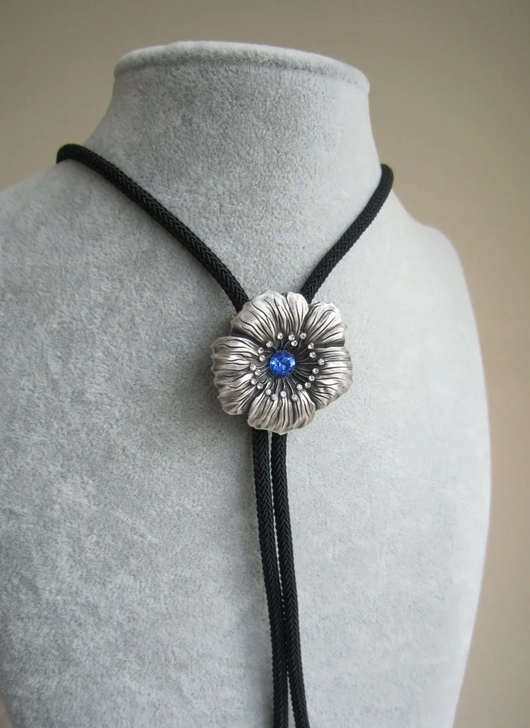 Vintage Style Rhinestones Dream Flower Wedding Necklace Neck Tie Bolo Tie