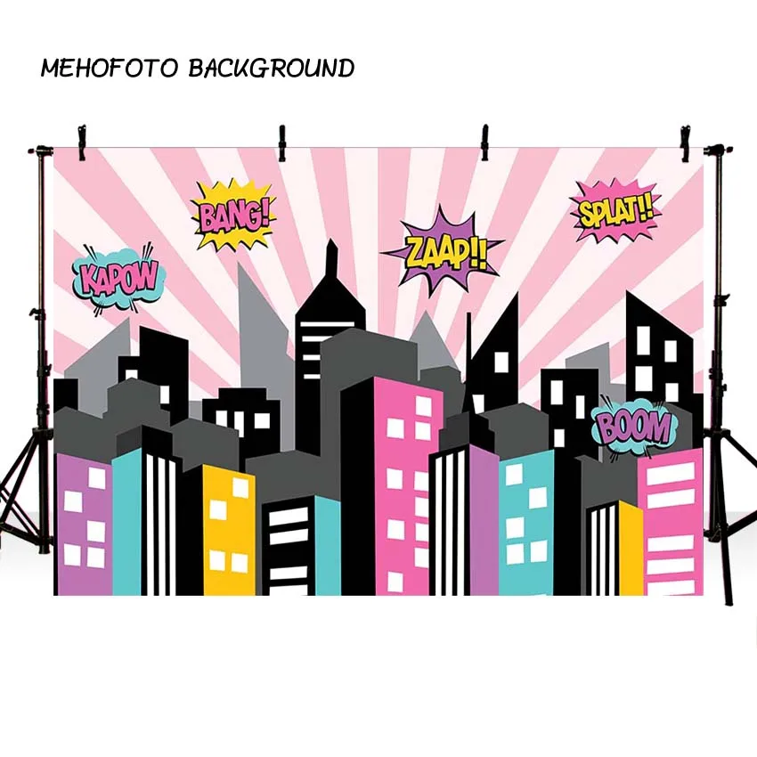 Mehofond Photography Backdrops Superhero Birthday Party Supergirl City Sky Building Baby Shower Photobooth Photocall Background