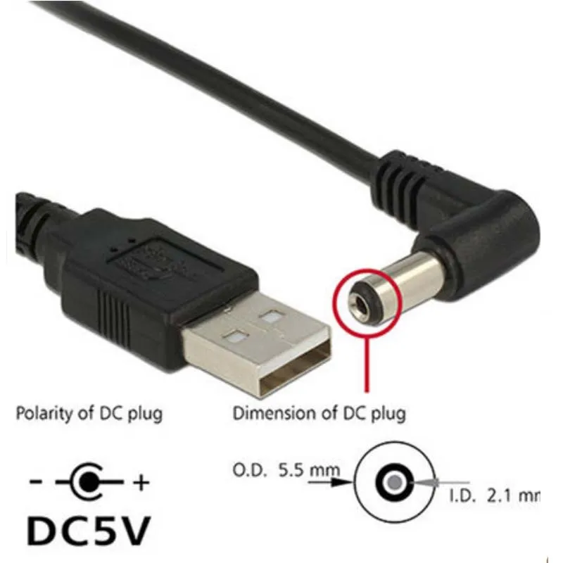 90 angle PC Laptop USB Male to 5V DC 5.5mm x 2.1mm Barrel Connector Power Cable new