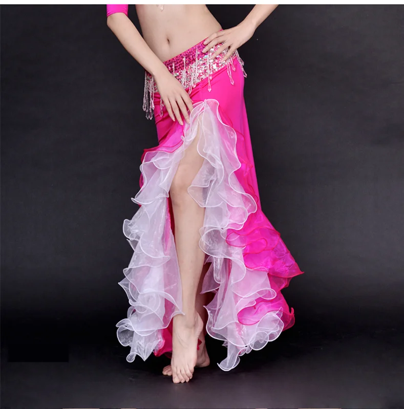 

Double Colors Women Dancewear Belly Dance Clothes Full Circle Long Waist Maxi Skirt Side Split Bubble Skirt Belly Dance Skirts