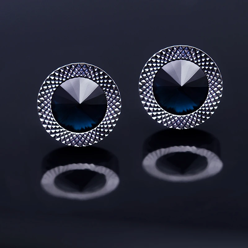 KFLK Jewelry Round French shirt cufflink for mens Brand Blue Crystal Cuff link Luxury Wedding Button High Quality guests