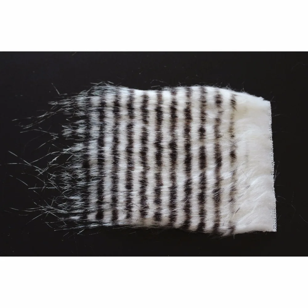 Tigofly 4 Pcs 8cmX8cm Furabou Craft Fur White Grey Barred Colors Synthetic Fiber Streamer Tail Wing Fly Fishing Tying Materials