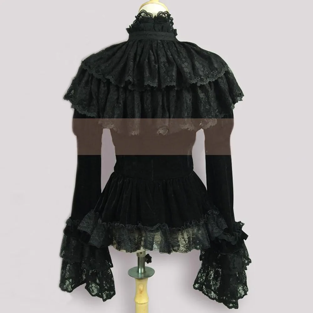 woman jacket spring autumn 2016 vintage Gothic costume party coat Female Ruffled lace tops velvet Shawl skirt jacket custom made