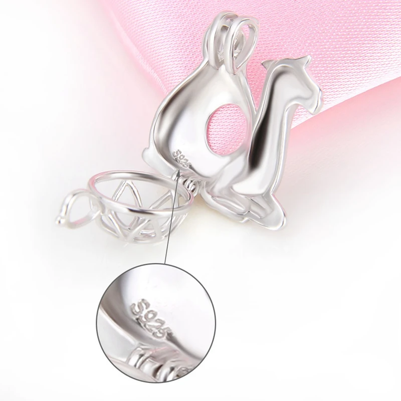 CLUCI 925 Sterling Silver Camel Shaped Charms Pendant for Women Necklace Jewelry Making Silver Cage Pendant Pearl Locket SC227SB