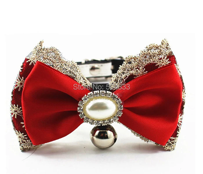 Big Bling Pearl Cats Collar Kitty Puppy Collars with Lace Bow for Chihuahua Yorkie