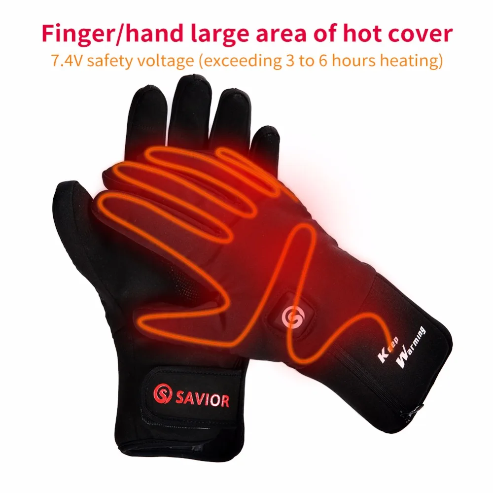 SAVIOR 7.4V 3 levels Electric Rechargeable heated Gloves Waterproof Cycling Skiing Gloves heated Winter thick outdoor Ski gloves