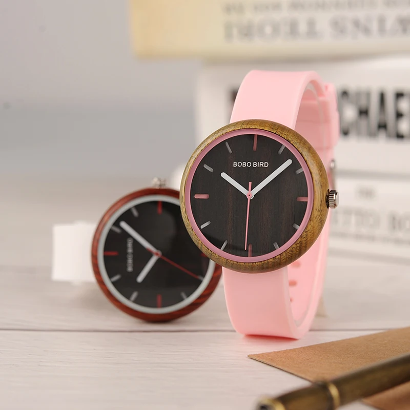 reloj mujer BOBO BIRD Women Watch Wood Silicone Band Quartz Wristwatches bayan kol saati with Gift Box Accept Dropshipping V-R28