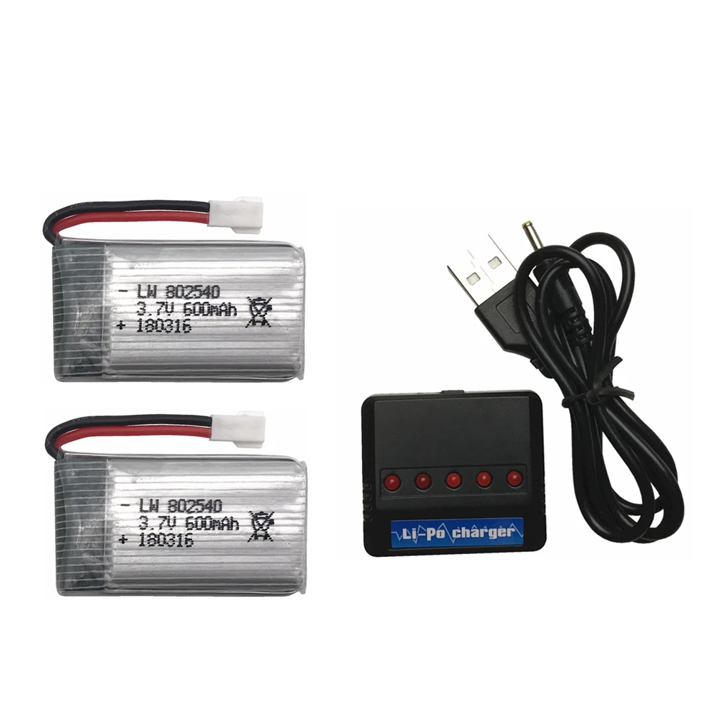 2pcs/lot 3.7V 600mAh 25C 1S Lipo battery + DC5V 1S RC LIPO Battery Compact Balance Charger for Syma X5SW X5C X5 QX80  Helicopter