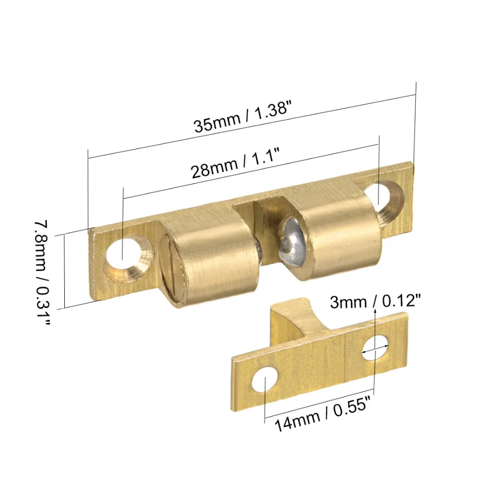 Uxcell Kastdeur Kast Messing Double Ball Catch Spanning Klink 35mm 42mm Lengte Gold Tone Meubelen Deur vangt 5 pcs
