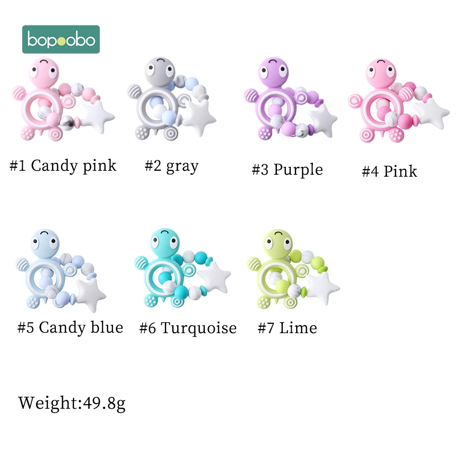 Bopoobo 1pc Silicone Rodent Baby Teething Rattle Beads Silicone Pearl Teething Silicone Turtles Baby Food Grade Silicone Teether