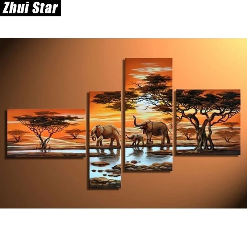 Zhui Star 5D DIY Full Square Diamond Painting Elephant family Multi-picture Combination Embroidery Cross Stitch Mosaic Decor