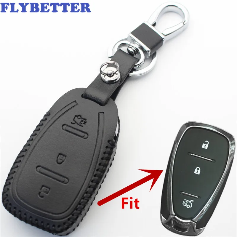 FLYBETTER Genuine Leather 3Button Keyless Entry Smart Key Case Cover For Chevrolet Cruze/Malibu XL/Equinox Car Styling L2209