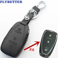 FLYBETTER Genuine Leather 3Button Keyless Entry Smart Key Case Cover For Chevrolet Cruze/Malibu XL/Equinox Car Styling L2209