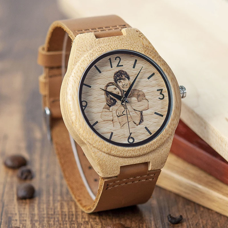 BOBO BIRD-reloj de madera para hombre y mujer, accesorio de pulsera con diseño creativo, fotos, impresión UV, regalo personalizado OEM