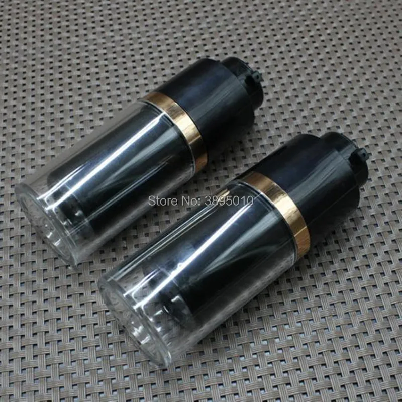 15ml black airless vacuum pump lotion bottle with gold line used for Cosmetic Container F510