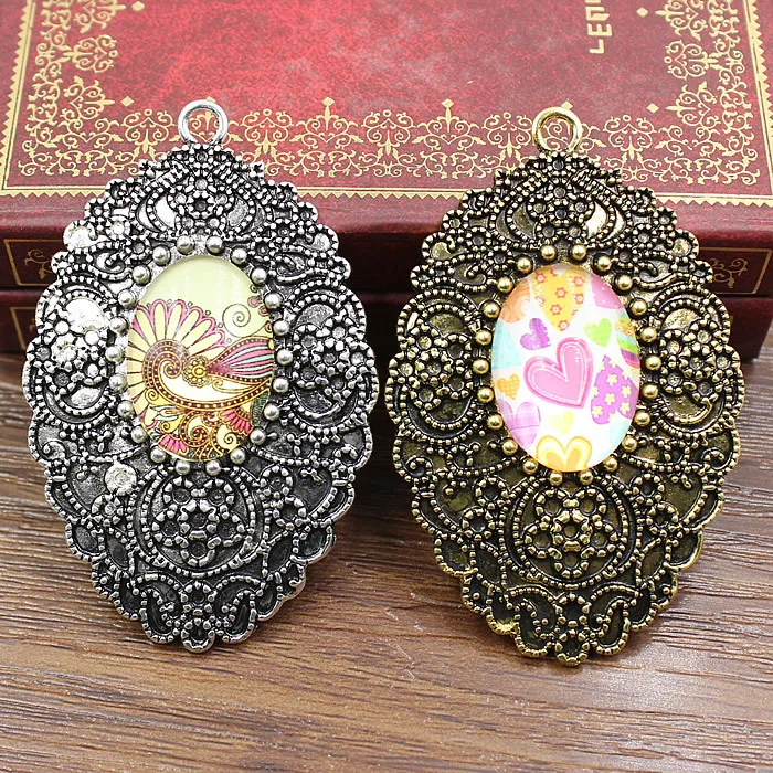 Fit 18x25mm Cabochons  Antique Silver/Gold Cameo/Glass Frame bezel Settings Tray Blank DIY Accessory Making 3pcs/lot K02601