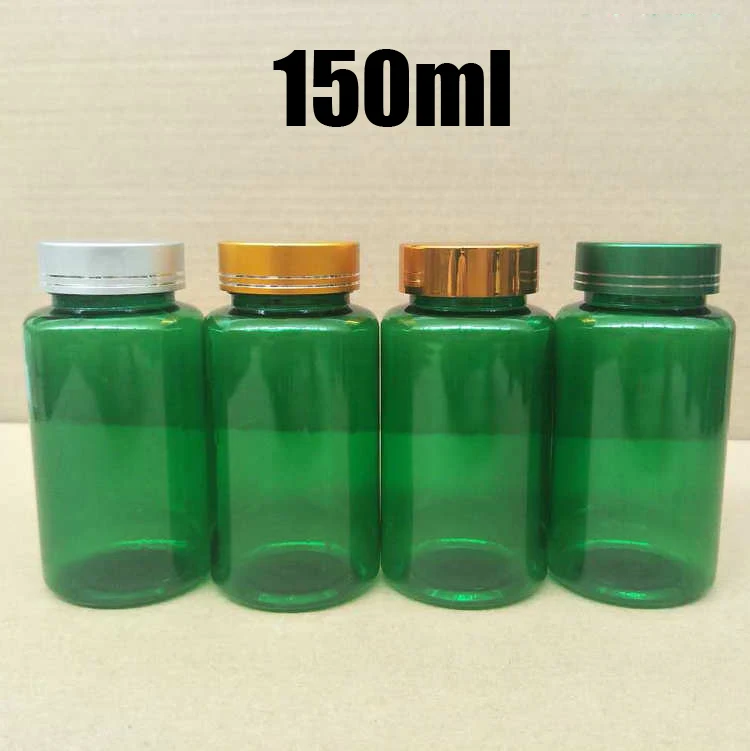 20pcs 150ml Translucent Green PET Samples Bottles, Medicine/Capsules/Pills/Powder/Vitamin Plastic Bottles--4 Colors Metal Caps