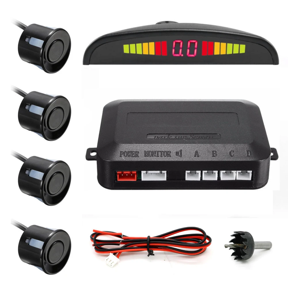 Car Auto Led Parking Sensor Parktronic Display 4 Sensors Reverse Backup Assistance Radar Detector Light Heart Monitor System