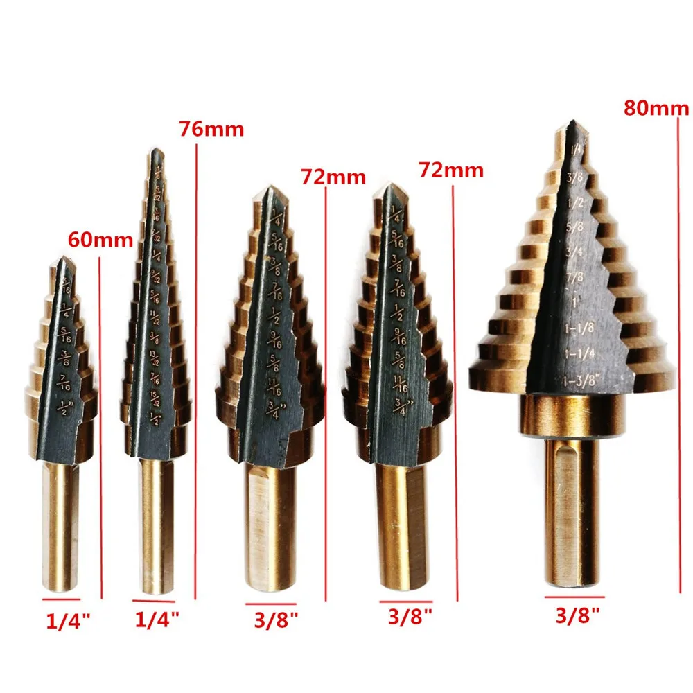 5pc HSS Cobalt Step Drill Bit Set Titanium Cone Drill Hole Cutter Bit Multiple Hole 50 Sizes Step Drill Bit Power Tool Drill Bit