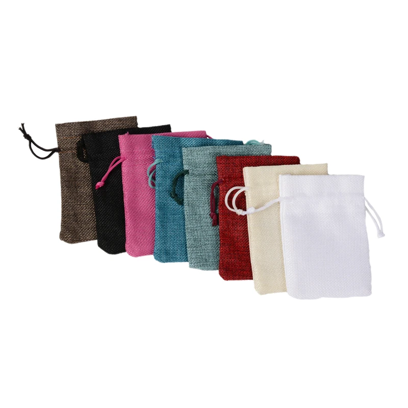 100PCS 7x9CM Colorful Jute Burlap Hessian Gift Drawstring Bags For Home Wedding Decoration Jewelry Packaging Pouches Supplies