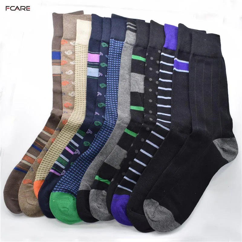 Fcare 6PCS=3 pairs calcetines Men's crew 44, 45, 46, 47 plus size big Spring winter long leg business socks